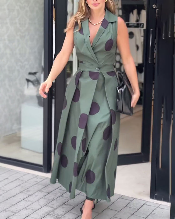 Mouwloze revers elegante effen kleur jurk