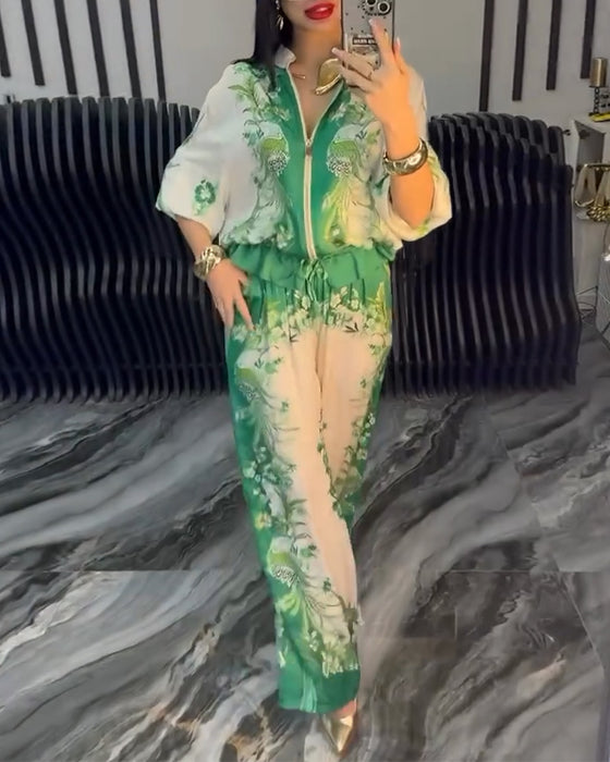 Wijd-Pijpen Pak Temperament Staande Kraag Rits