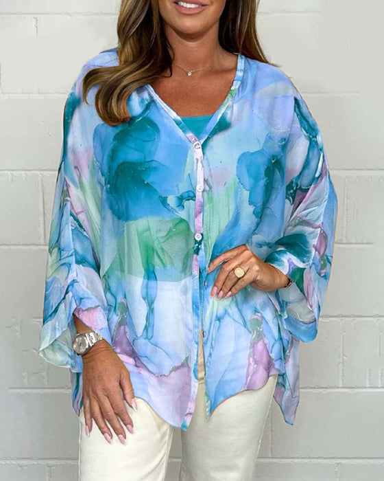 Casual blouse met V-hals en lange mouwen met print