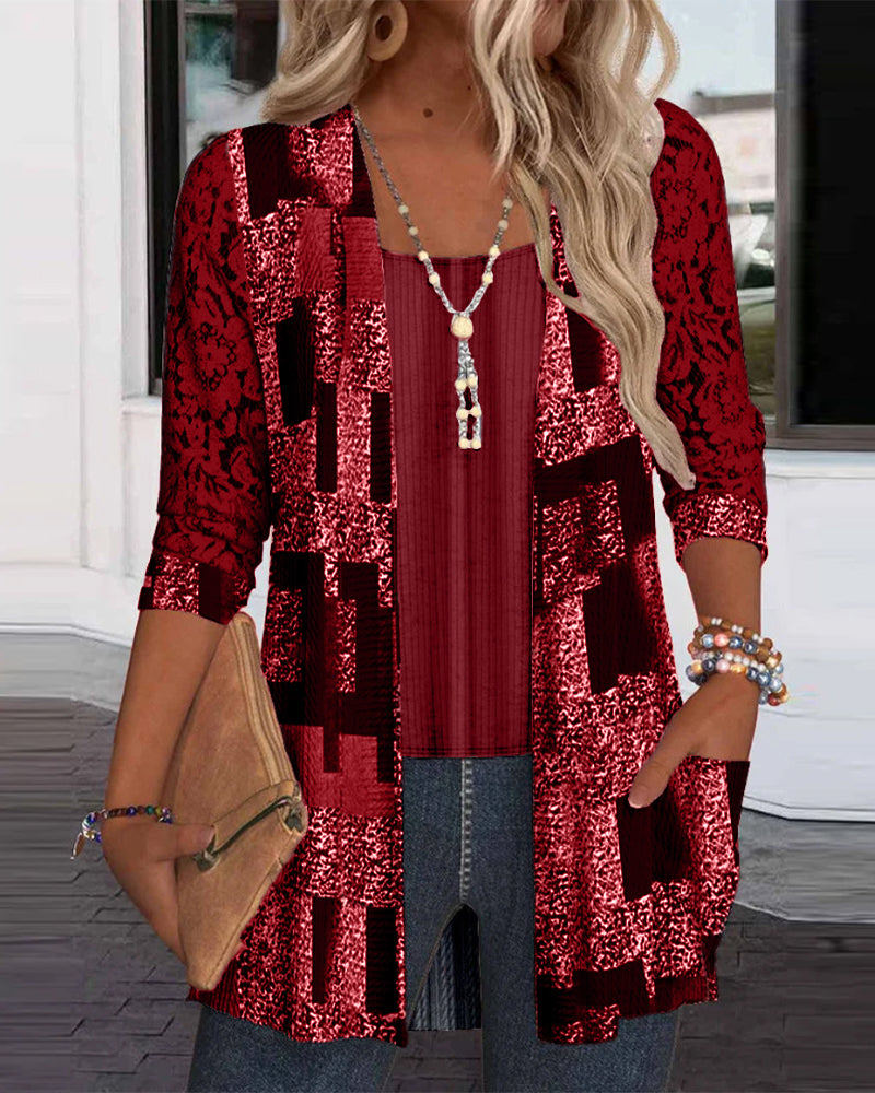 Lange Mouwen Blouse Met Print En Twee-Delige Look