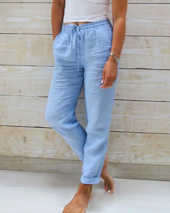 Casual effen broek met rechte pijp