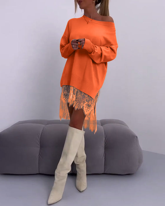 Effen off-shoulder slim-fit pullover-trui