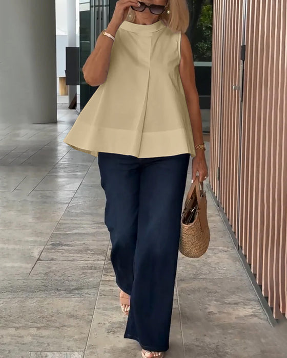 Blouse Mouwloos Effen Simpel