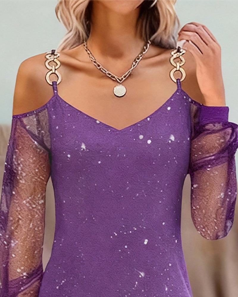 Jurk Met Bandjes Mesh Inzet Lange Mouw