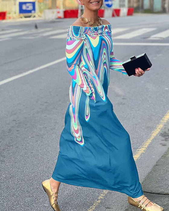 Off-shoulder elegante maxi-jurk met lange mouwen