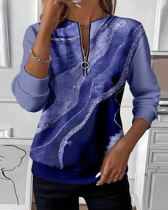 Sweatshirt Met Halve Rits En Vintageprint