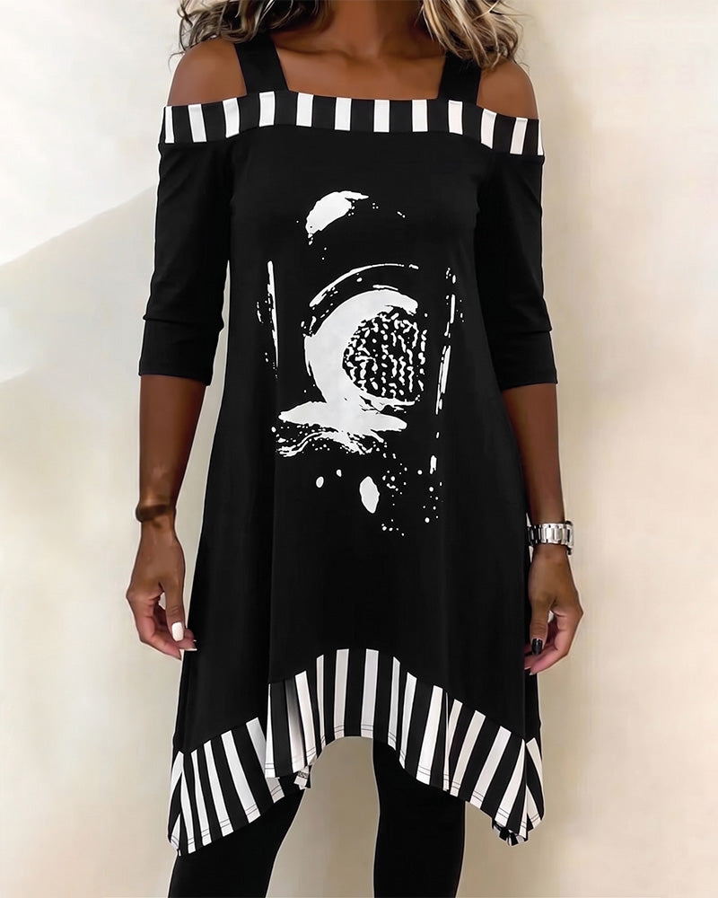 Jurk Off-Shoulder Onregelmatig Loose Print