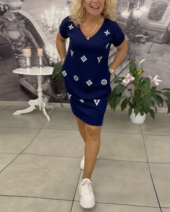 Jurk Mode V-Hals Korte Mouwen