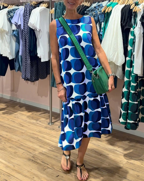 Ronde hals mouwloos bedrukte jurk