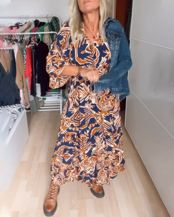Robe maxi avec décolleté en v imprimé