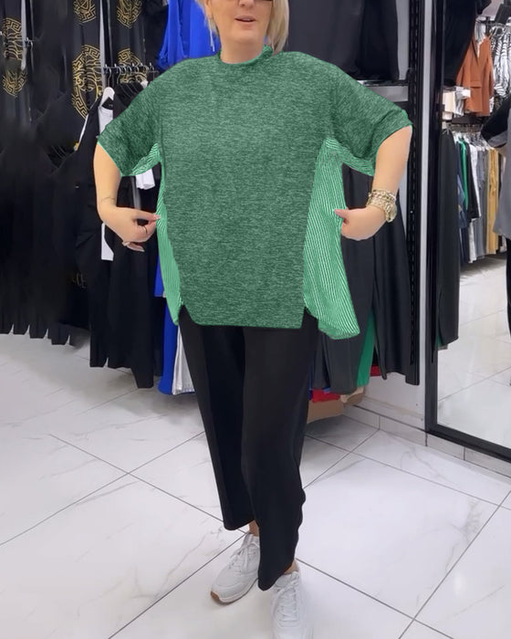 Casual blouse met patchwork en krijtstreep