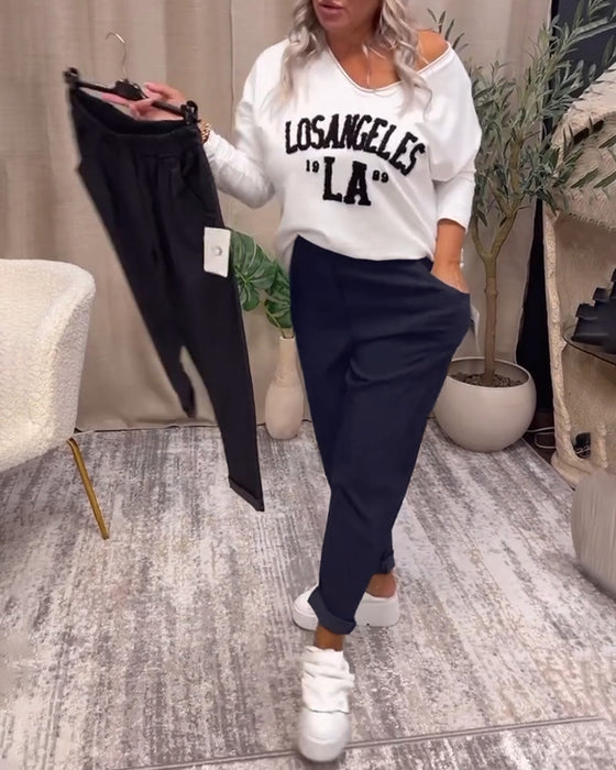 Casual effen broek met zakken