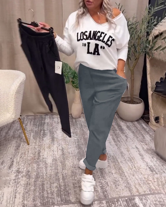 Casual effen broek met zakken