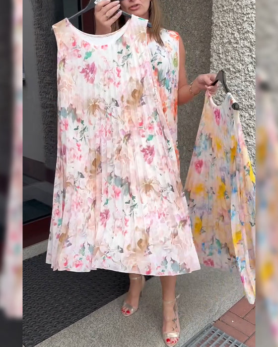 Jurk Mouwloos Geplooid Bloemig