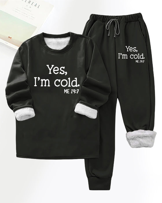 Fleece casual broek met letterprint