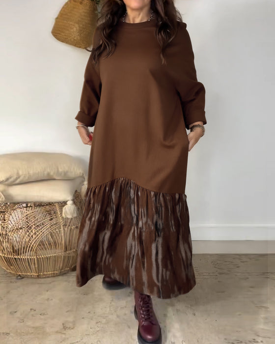 Jurk Ronde Hals Onregelmatige Patchworkprint