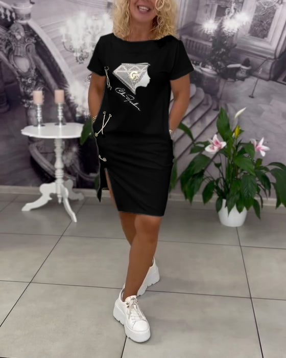 Jurk Bedrukt Nauwsluitend Split