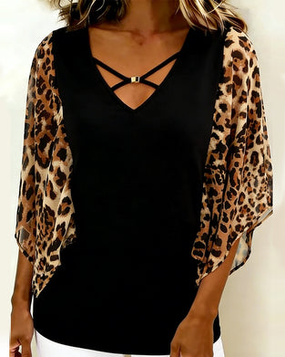 Blouse Vleermuismouw Luipaardprint Patchwork