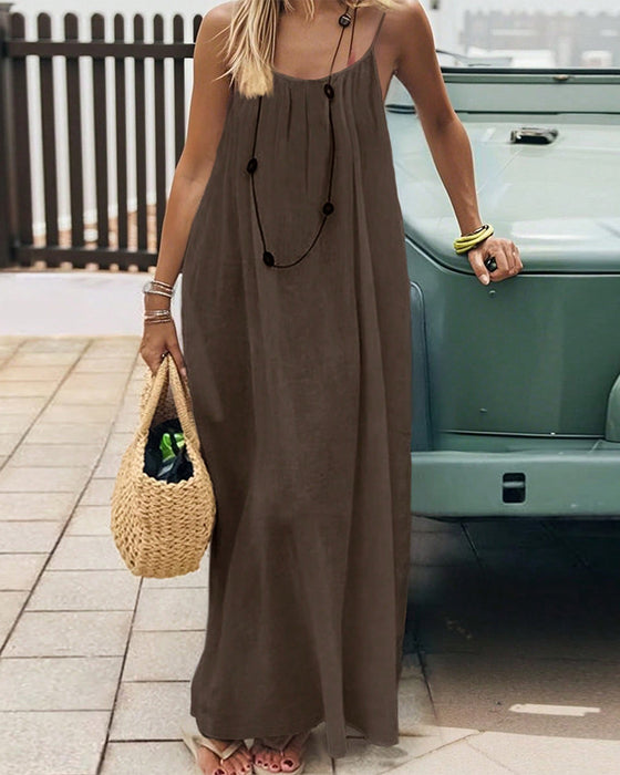 Jurk Effen Kleur Gerimpeld Rugvrij Spaghettiband Maxi