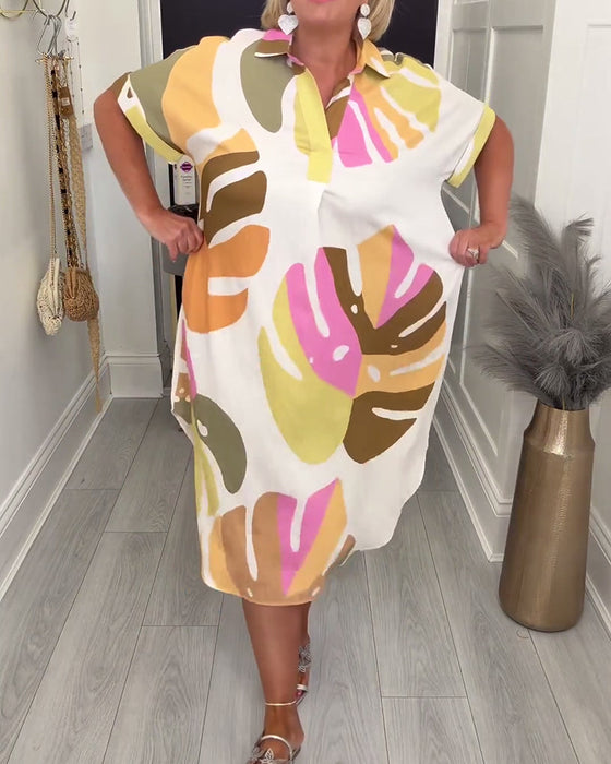 Jurk Rever Wijd Gedrukt Shirt