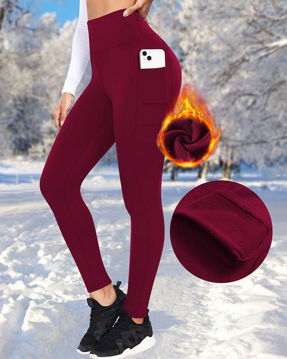 Dames Hoge Taille Fleece Gevoerde Leggings Met Zakken