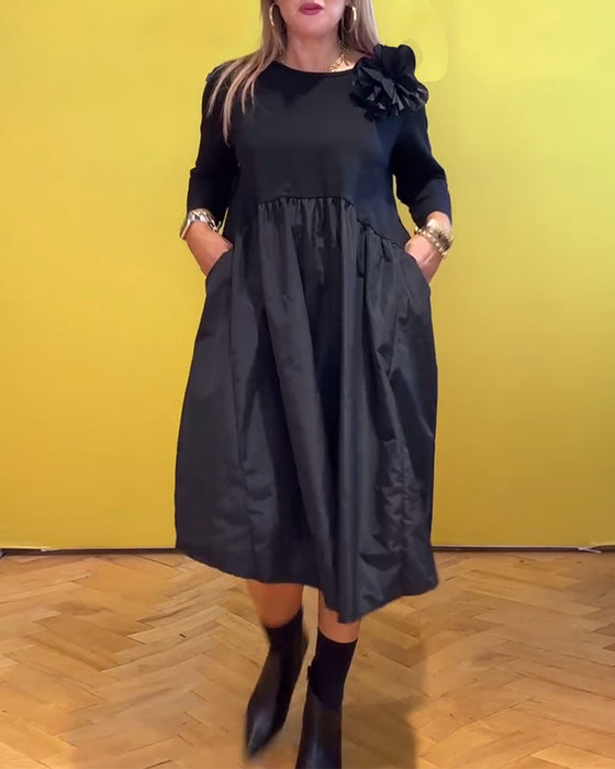 Casual jurk met ronde hals, effen kleur