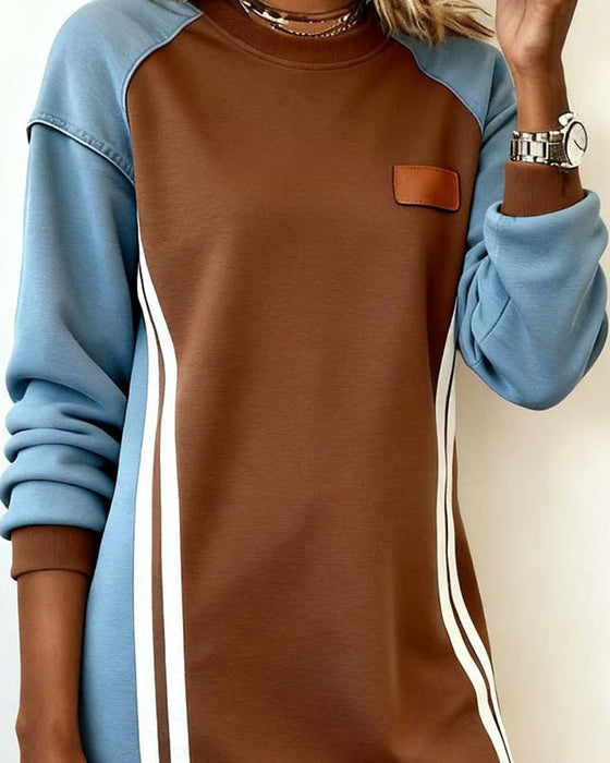 Jurk Lange Mouwen Kleurblok Ronde Hals Rechte