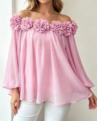 Top Off-Shoulder Rozet Uitlopend