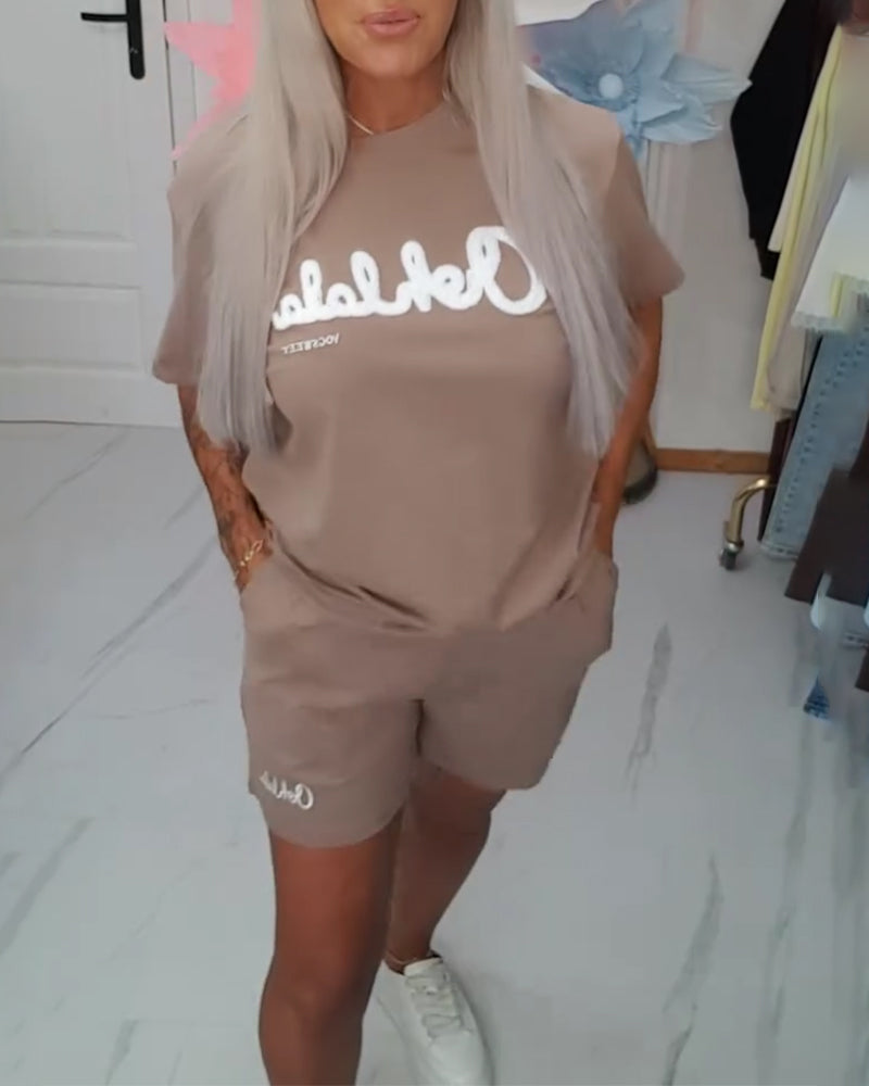 Set Casual Korte Mouw Handdoek Borduurwerk