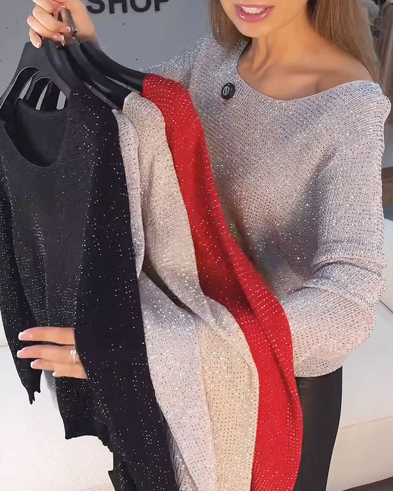 Trui Glans Effen Langmouw Loose Fit