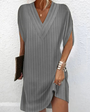 Casual effen kleur jurk met split mouwen en V-hals