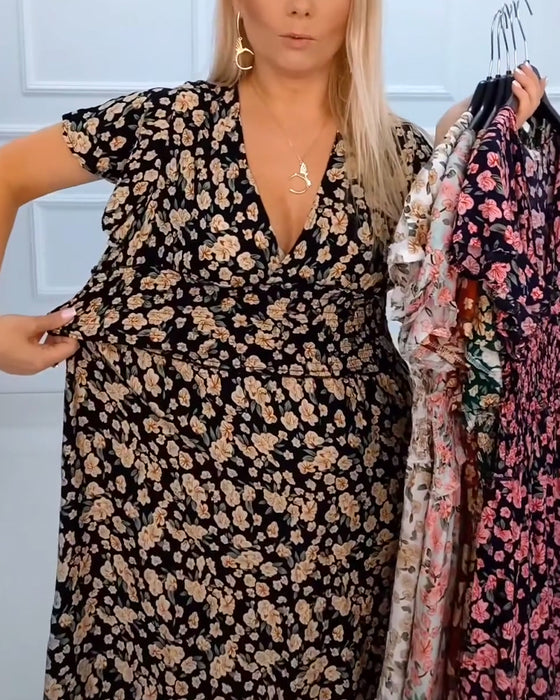 Casual jurk met bloemenprint en v-hals