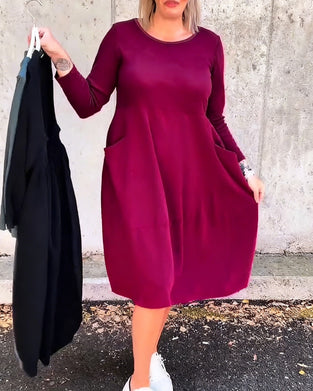 Jurk Met Ronde Hals En Losse Lantaarnmouwen