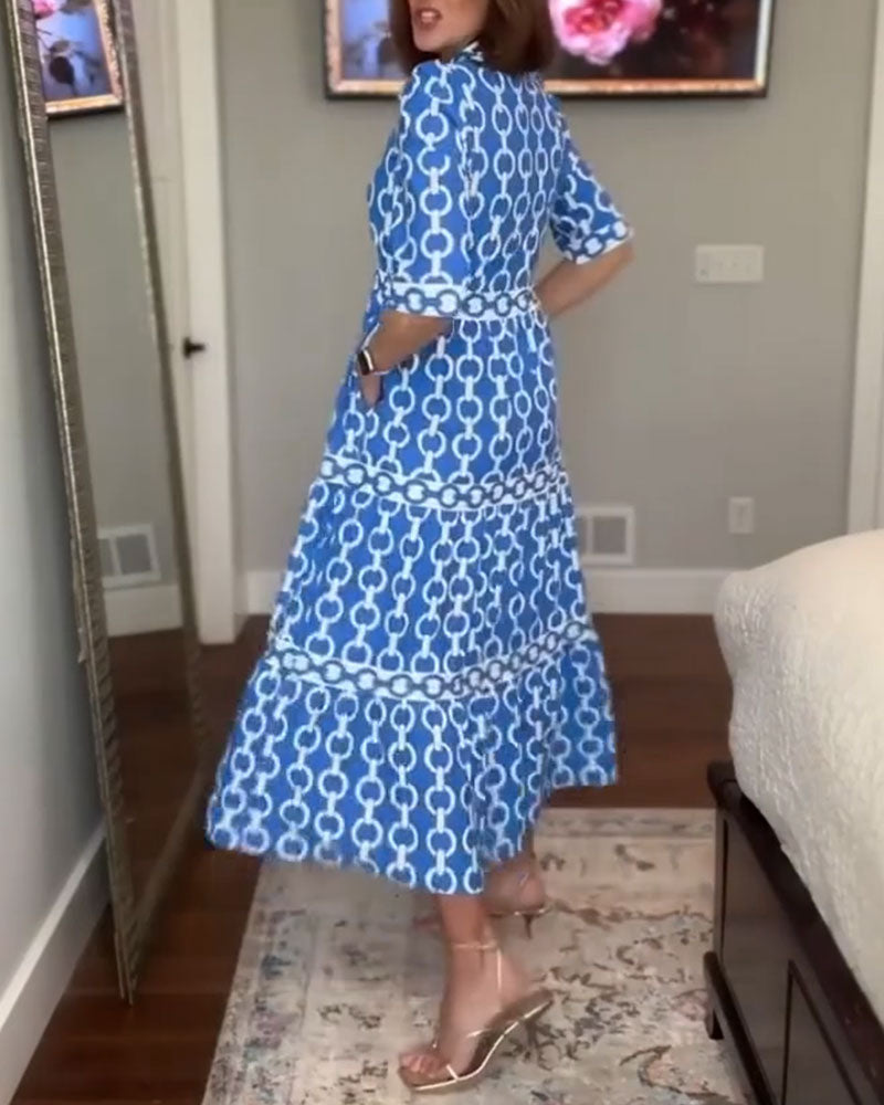 Jurk Revers Ketting Print