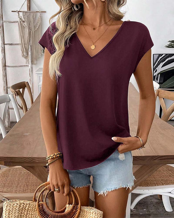 T-Shirt V-Hals Rug Strik