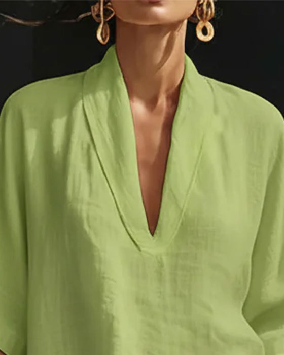 Set V-Hals Kort Mouw Katoen Linnen