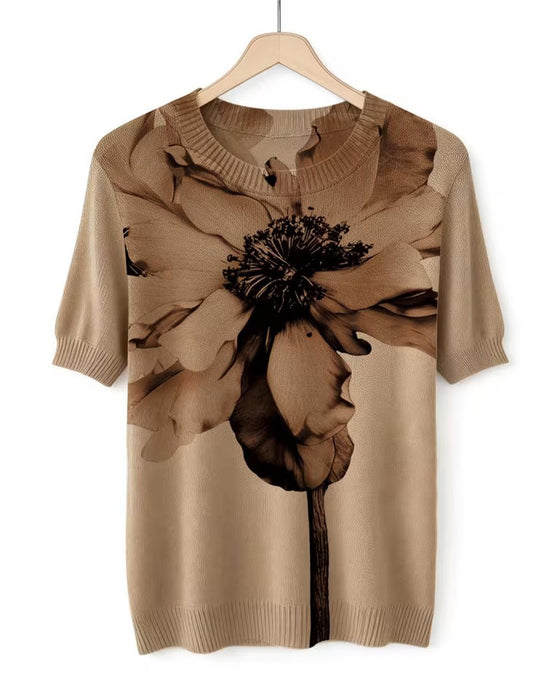Pullover Bloemenpatroon Gebreid Korte Mouw