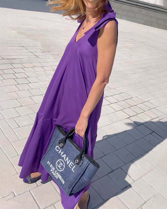 Casual jurkje met effen kleur en bandjes