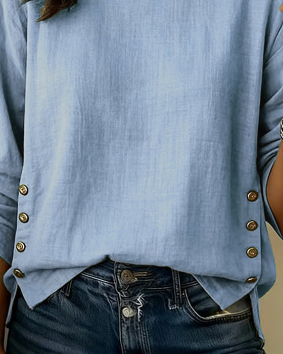 Top Casual Ronde Hals Knopdesign