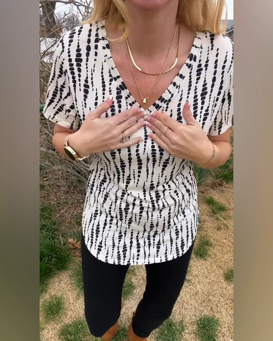 T-Shirt Bedrukt Korte Mouwen V-Hals