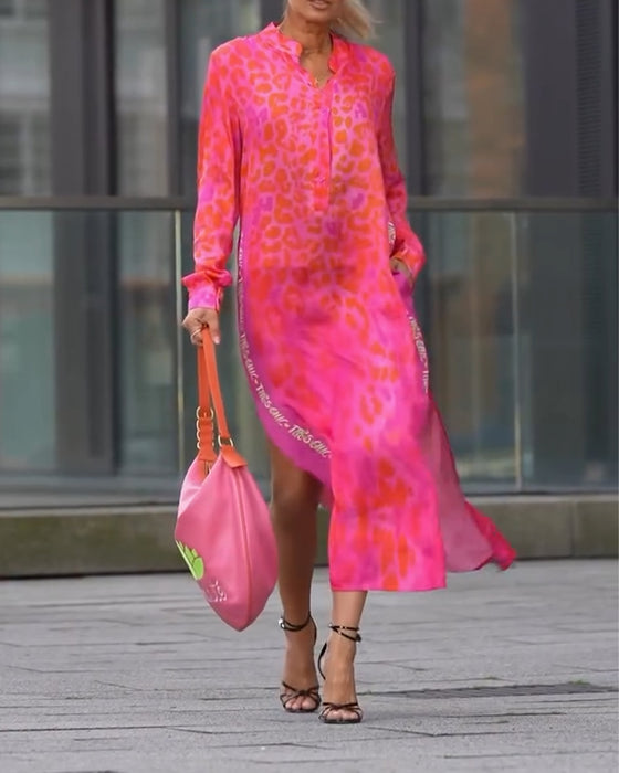 Jurk Lange Mouwen Leopardenprint Splits