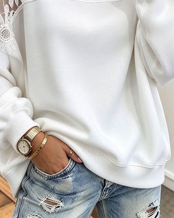 Sweatshirt Ronde Hals Zonnebloem Kant Patchwork