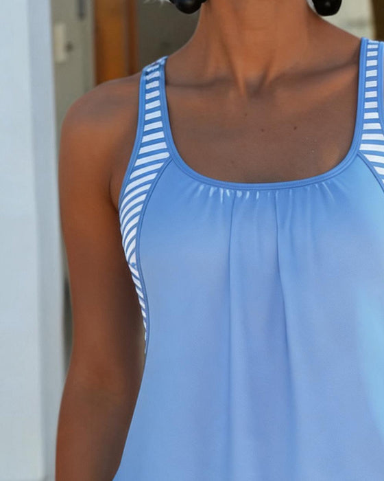 Tankini Blauw En Wit Streep Patchwork