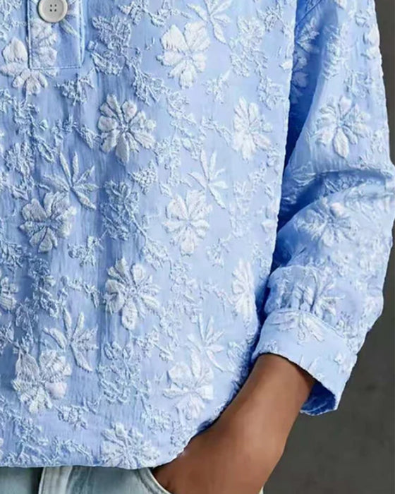 Blouse Mock Hals Knoop Mode