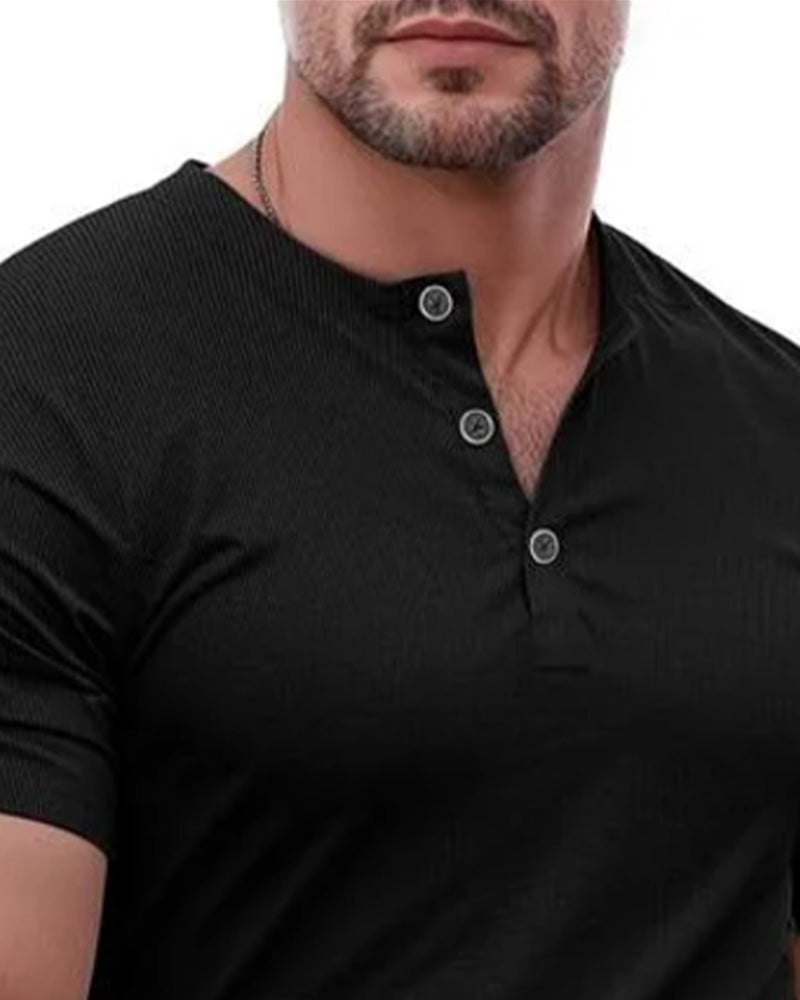 T-Shirt Halfgeknoopt Henley Korte Mouw