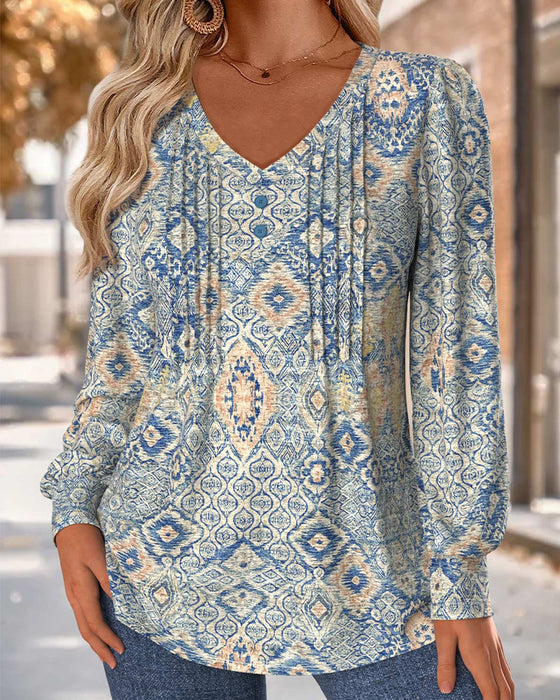Blouse V-Hals Gerimpeld Casual