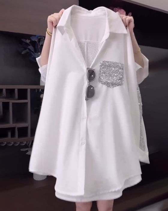 Colbertkraal-Glitters Blouse Met Lange Mouwen