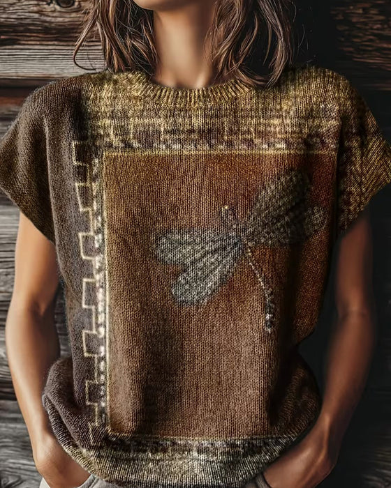 Pullover Libellenprint Ronde Hals Korte Mouw