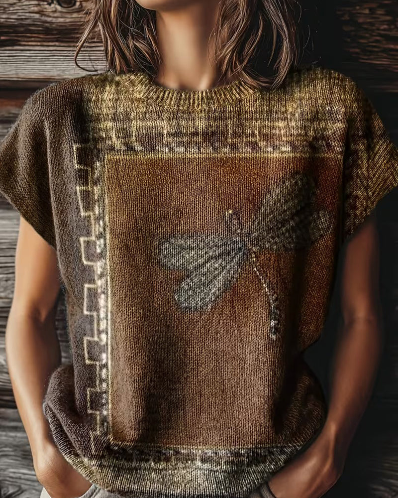 Pullover Libellenprint Ronde Hals Korte Mouw