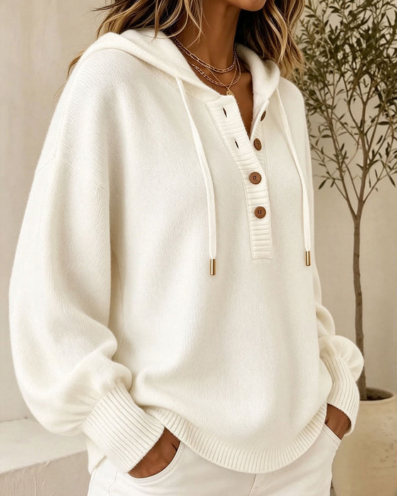 Pullover Capuchon Knoop Lantaarnmouw Koord Trui